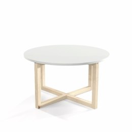 STK-CROSSDES - okrągły stolik kawowy na drewnianych nogach w wielu kolorach, drewnopodobnych dekorach, ze sklejki i forniru