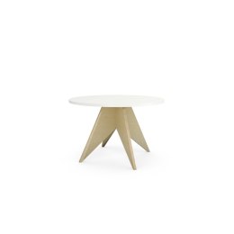STK-PIN2 - okrągły stolik kawowy ze sklejki na trójkątnych nogach, dwa rozmiary, wiele kolorów i sklejka