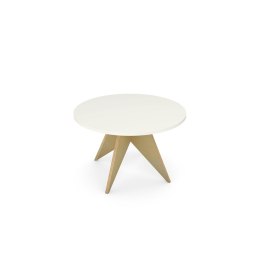 STK-PIN2 Biały, okrągły stolik kawowy ze sklejki na trójkątnych nogach, dwa rozmiary