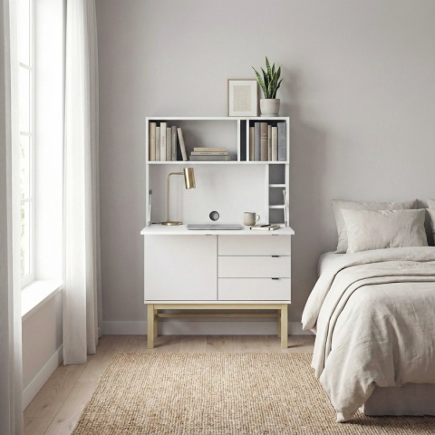 SEK-MODEL-2 - sekretarzyk, zamykane biurko trzema szufladami, szafką i półkami