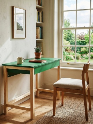 Zielone biurko z szeroką, pojemną szufladą. 100x50cm. Gotowe do wysyłki.