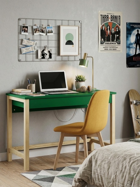 Zielone biurko z szeroką, pojemną szufladą. 100x50cm. Gotowe do wysyłki.