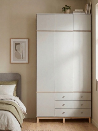 Biała, trzydrzwiowa szafa 100x50x250 cm z nadstawką, szafkami i szufladami - SZ-MODEL (3.3)