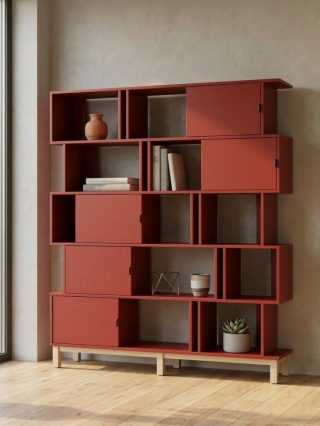 Pojemy regał REG-MODEL-1 (5) - szerokość: 90-150cm, wysokość 183,5 cm | 5 półek z szafkami, które można przesuwać!