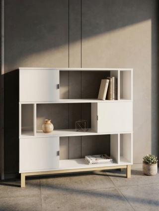 REG-MODEL-3 Regał o szer. 80-120cm, 3 półki z szafkami. Wybierz wymiar i kolor (wys. 122 cm)