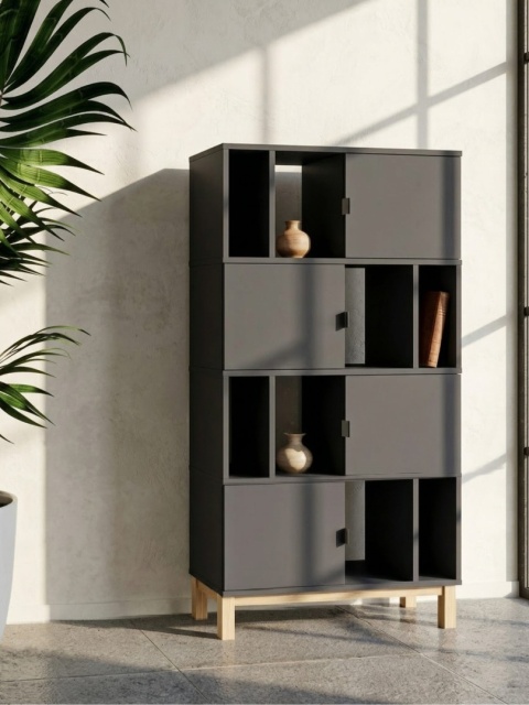 REG-MODEL-3 - Regał o szerokości 80-120cm z 4 półkami i szafkami na drewnianym stelażu (wys. 156 cm). Wiele kolorów i dekorów