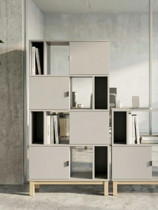 REG-MODEL-3 - Regał o szerokości 80-120cm z 4 półkami i szafkami na drewnianym stelażu (wys. 156 cm). Wiele kolorów i dekorów