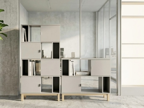 REG-MODEL-3 - Regał o szerokości 80-120cm z 4 półkami i szafkami na drewnianym stelażu (wys. 156 cm). Wiele kolorów i dekorów