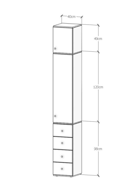 Szafa do sufitu i na pełną szerokość. Modułowa szafa SMPL o błyskawicznym montażu i z 4 szufladami. (3.1.4)