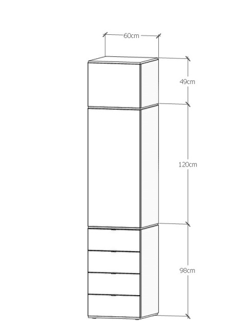 Szafa do sufitu i na pełną szerokość. Modułowa szafa SMPL o błyskawicznym montażu i z 4 szufladami. (3.1.4)