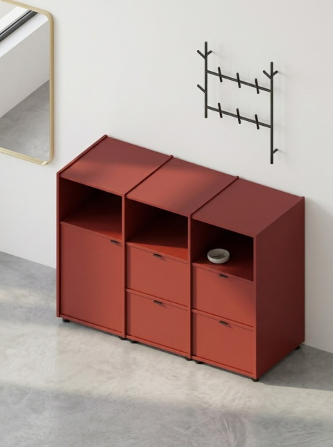 Minimalistyczna komoda VOEK (3.3) - szuflady, półki, szafka, mieszane. Wybierz wymiary, kolory, wyposażenie