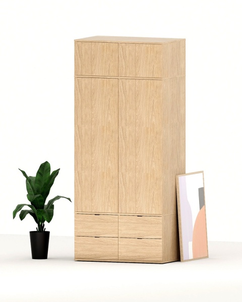 Wariant: szafa dwudrzwiowa z nadstawką | 100x55x211cm | cztery szuflady - SZ-MODEL (3.2)
