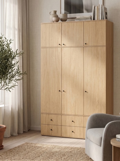 Wariant: trzydrzwiowa, szeroka szafa z nadstawką | 140x55x211cm | sześć szuflad - SZ-MODEL (3.3)