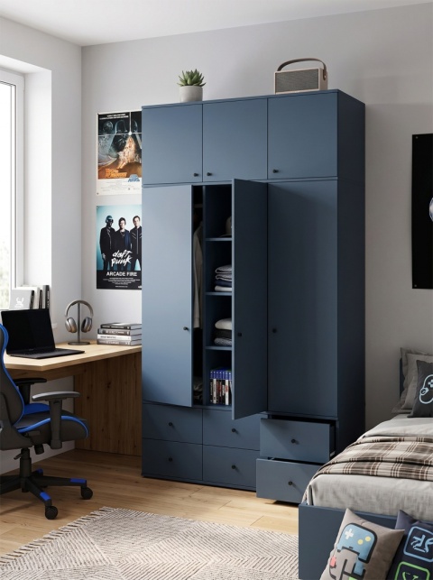 Wariant: trzydrzwiowa, szeroka szafa z nadstawką | 140x55x211cm | sześć szuflad - SZ-MODEL (3.3)