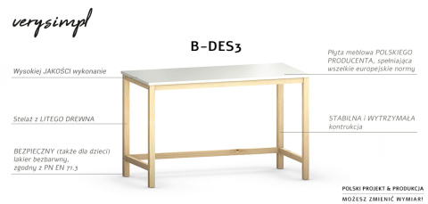 B-DES3 Białe biurko w stylu skandynawskim, drewniany stelaż B-DES3 Białe biurko w stylu skandynawskim, drewniany stelaż
