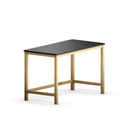 B-DES3 czarne biurko w stylu skandynawskim, na drewnianych nogach.