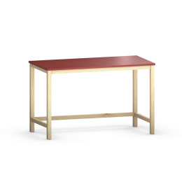 B-DES3 czerwone biurko w stylu skandynawskim, na drewnianych nogach.