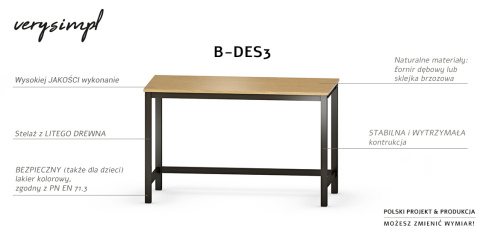 B-DES3-PRO biurko z blatem ze sklejki brzozowej, stelaż z drewna, loftowe B-DES3-PRO biurko z blatem ze sklejki brzozowej, stelaż z drewna, loftowe