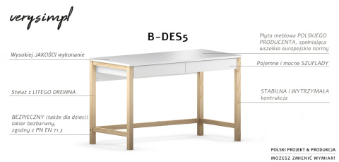 B-DES5/2 Białe biurko z dwiema szufladami w stylu skandynawskim. Drewniany stelaż, wiele rozmiarów B-DES5/2 Białe biurko z dwiema szufladami w stylu skandynawskim. Drewniany stelaż, wiele rozmiarów