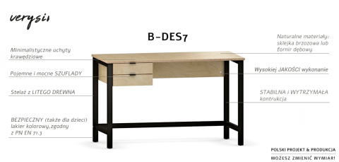 B-DES7 - biurko loftowe ze sklejki brzozowej z dwiema bocznymi szufladami B-DES7 - biurko loftowe ze sklejki brzozowej z dwiema bocznymi szufladami