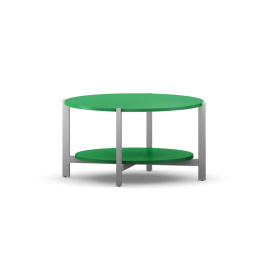 STK-NLEVEL2-COLOR Zielony, okrągły stolik kawowy z półką, drewniane nogi.