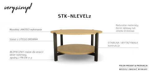 STK-NLEVEL2-PRO Drewniany, okrągły stolik kawowy z półką z forniru dębowego STK-NLEVEL2-PRO Drewniany, okrągły stolik kawowy z półką z forniru dębowego