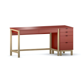 Zestaw: Czerwone biurko B-DES5/2 z dostawką z szufladami D-DES5