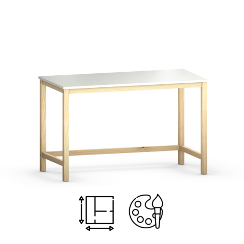B-DES3 Białe biurko w stylu skandynawskim, drewniany stelaż