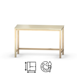 B-DES3 beżowe biurko w stylu skandynawskim, na drewnianych nogach.