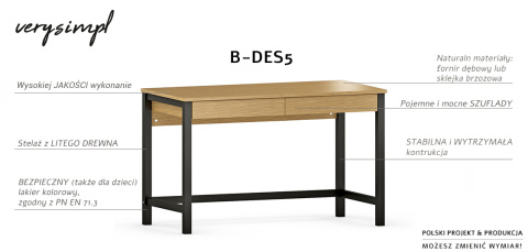 B-DES5/2-PRO Biurko z szufladami, loft: sklejka brzozowa i drewno B-DES5/2-PRO Biurko z szufladami, loft: sklejka brzozowa i drewno