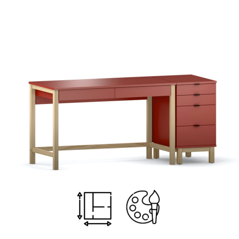 Zestaw: Czerwone biurko B-DES5/2 z dostawką z szufladami D-DES5