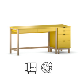 Zestaw: Żółte biurko B-DES5/2 z dostawką z szufladami D-DES5