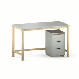 B-DES3 proste biurko z kontenerkiem, szafką. Drewniane nogi, do wyboru wiele kolorów, drewnopodobnych dekorów, sklejka i fornir.