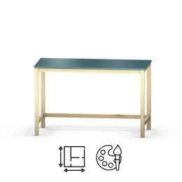 B-DES3 turkusowe biurko w stylu skandynawskim, na drewnianych nogach.