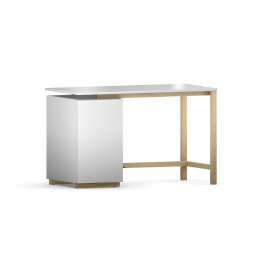 B-DES43 - klasyczne biurko z kontenerem, zamykaną szafką. Różne rozmiary, kolory i materiały. Na drewnianym stelażu.