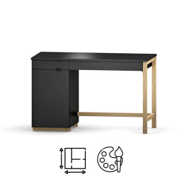 B-DES45-biurko z dwiema szufladami i szafką, w wielu kolorach, drewnopodobnych dekorach, ze sklejki i forniru. Kilka rozmiarów