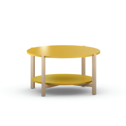 STK-NLEVEL2 okrągły stolik kawowy z półką, wiele kolorów, drewnopodobnych dekorów, sklejka i fornir. Drewniane nogi.