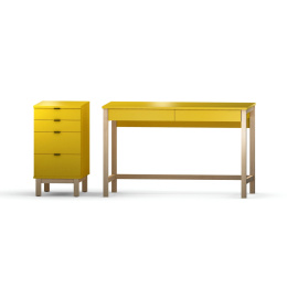 Zestaw: biurko B-DES5/2 z dostawką z szufladami D-DES5 w wielu kolorach, drewnopodobnych dekorach, ze sklejki lub forniru