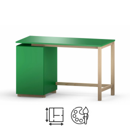B-DES43 - biurko z kontenerem, szafką w wielu kolorach, drewnopodobnych dekorach, ze sklejki i forniru. Kilka rozmiarów.