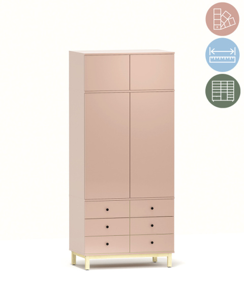 SZ-MODEL2 (3.2) wysoka, dwudrzwiowa szafa z sześcioma szufladami, natibe pink, różowa SZ-MODEL2 (3.2) wysoka, dwudrzwiowa szafa z sześcioma szufladami, natibe pink, różowa