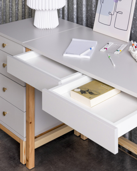 B+D-MODEL - zestaw: SZARE biurko z dostawką z szufladami 139x50 B+D-MODEL - zestaw: SZARE biurko z dostawką z szufladami 139x50