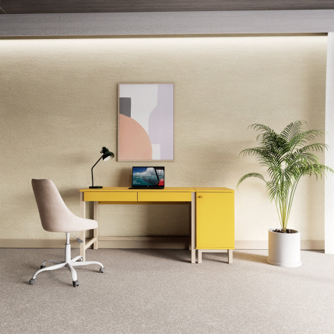 B+D-MODEL, biurko z dwiema szufladami z dostawką z szafką, sunshine, żółty B+D-MODEL, biurko z dwiema szufladami z dostawką z szafką, sunshine, żółty
