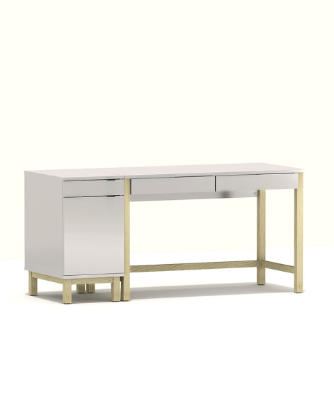 B+D-MODEL, biurko z dwiema szufladami z dostawką z szufladą i szafką, stone grey, szare B+D-MODEL, biurko z dwiema szufladami z dostawką z szufladą i szafką, stone grey, szare
