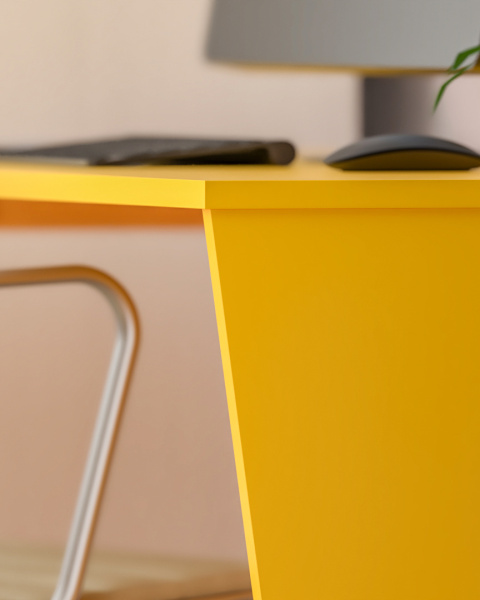 Wysyłka w 24h! B-EDGE2 ŻÓŁTE biurko z drewnianą nogą, asymetryczny kształt 120x60 Wysyłka w 24h! B-EDGE2 ŻÓŁTE biurko z drewnianą nogą, asymetryczny kształt 120x60