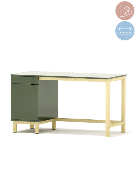 B-MODEL-4-biurko z boczną szufladą i szafką, zielone, skome green B-MODEL-4-biurko z boczną szufladą i szafką, zielone, skome green
