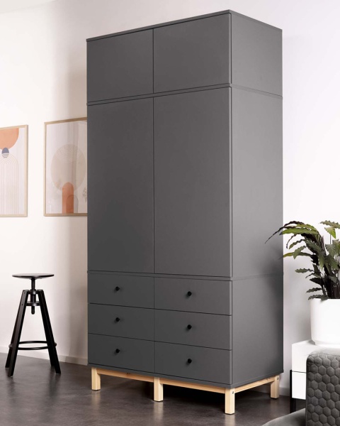 Dwudrzwiowa szafa z sześcioma szufladami z nadstawką - na wymiar - SZ-MODEL (3.2)