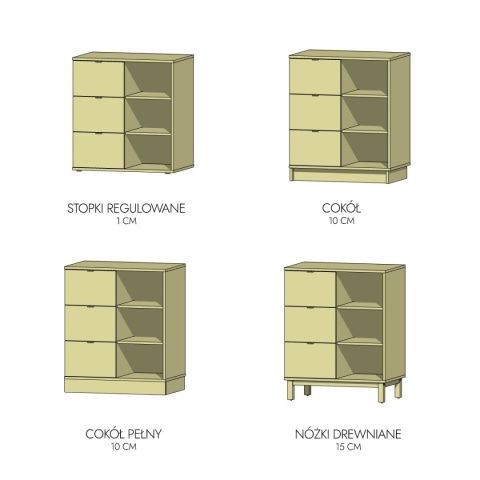 REG-MODEL-2 - Regał szer. 90-150cm, wysokość 75 cm z przesuwanymi szafkami i przegrodami. Dwa poziomy. Projektuj sam!