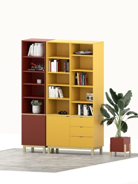 REG-MODEL-4 (2.2) - Regał z szufladami i otwartymi półkami | Szerokość 60-120 cm | Na wymiar. Kolory i drewnopodobne dekory.