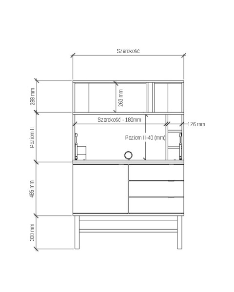 SEK-MODEL-2 - sekretarzyk, zamykane biurko trzema szufladami, szafką i półkami