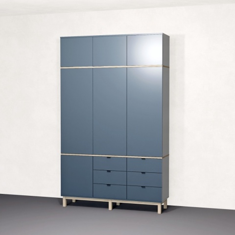 Trzydrzwiowa szafa na wymiar, z nadstawką, szafkami i szufladami - SZ-MODEL (3.3)